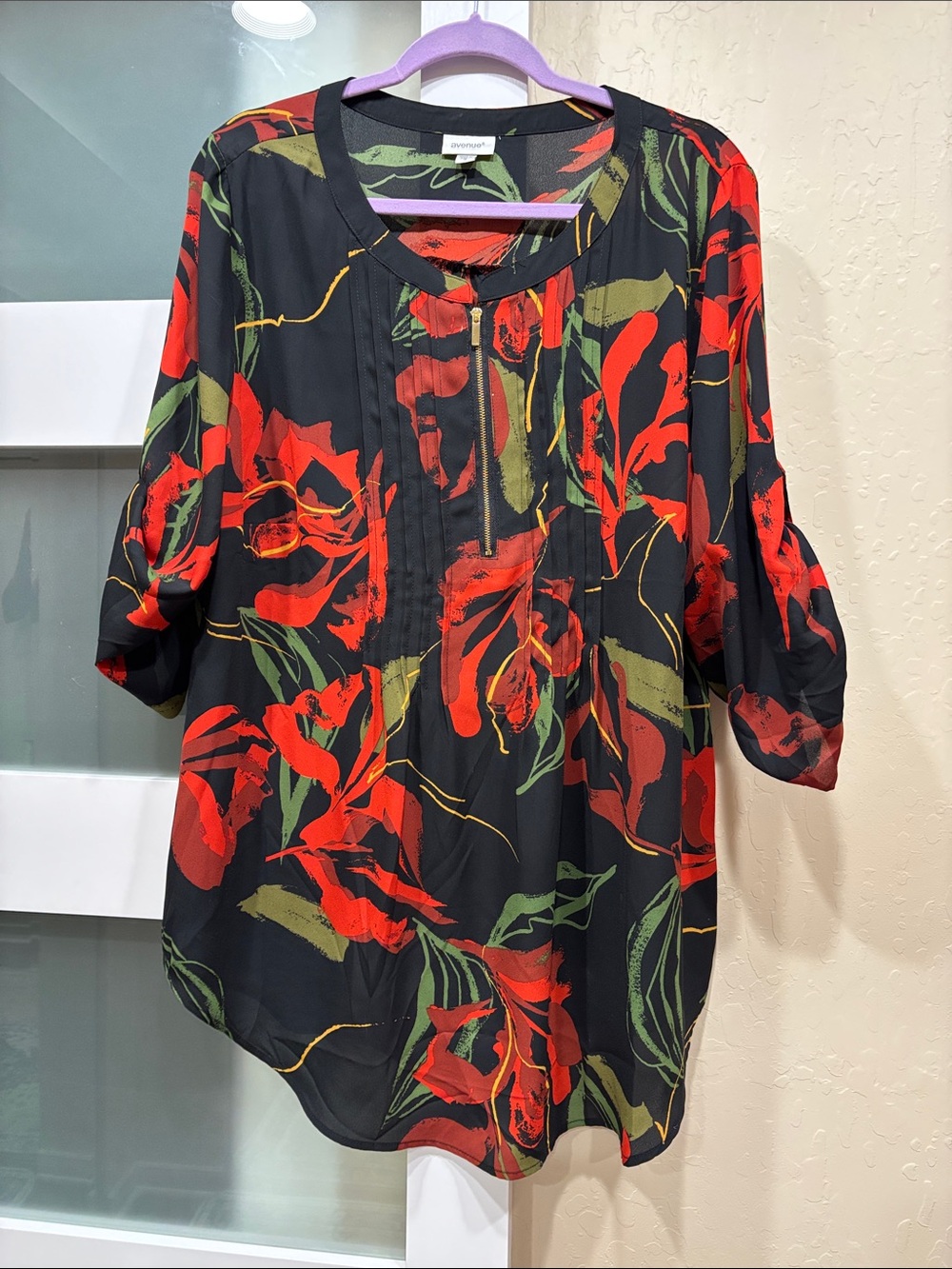 Avenue Black Tunic with Red Floral Print